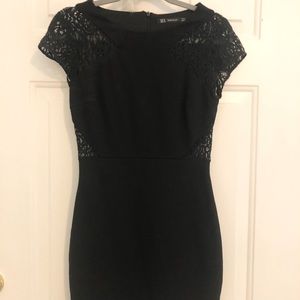 Zara Black M Mini Dress with Lace Cut Outs